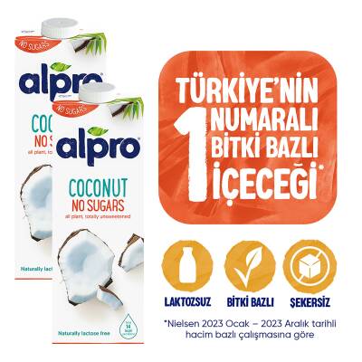 Alpro Hindistan Cevizi Sütü Şekersiz 2X1 Lt Avantajlı Paket - 1