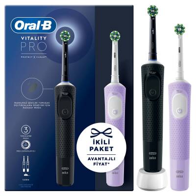 Oral-B Şarjlı/Elektrikli Diş Fırçası Vitality Pro 2'Li Siyah&Lila Avantaj Paketi - 2