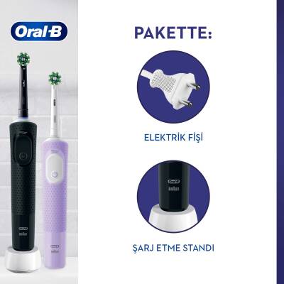Oral-B Şarjlı/Elektrikli Diş Fırçası Vitality Pro 2'Li Siyah&Lila Avantaj Paketi - 3