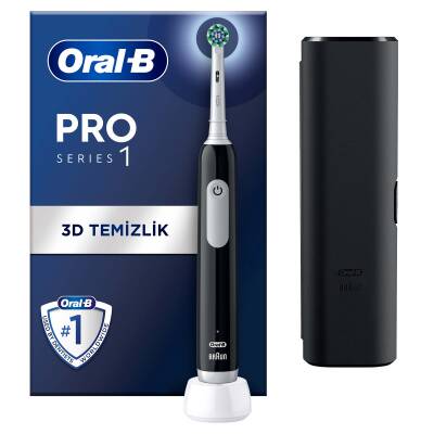Oral-B Pro Series 1 Siyah Elektrikli Diş Fırçası, 1 Diş Fırçası Başlığı, 1 Seyahat Çantası, Braun Tasarımı - 1