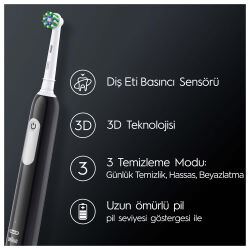 Oral-B Pro Serisi 1 Siyah Elektrikli Diş Fırçası, 1 Diş Fırçası Başlığı, Braun Tasarımı - 2
