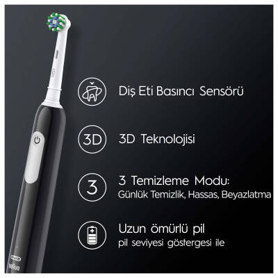 Oral-B Pro Serisi 1 Siyah Elektrikli Diş Fırçası, 1 Diş Fırçası Başlığı, Braun Tasarımı - 2