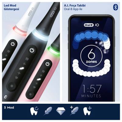 Oral-B Şarjlı/Elektrikli Diş Fırçası İo5 Siyah Yapay Zeka Teknolojili - 8