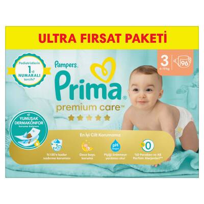Prima Bebek Bezi Premium Care 3 Numara 96 Adet Ultra Fırsat Paketi - 3