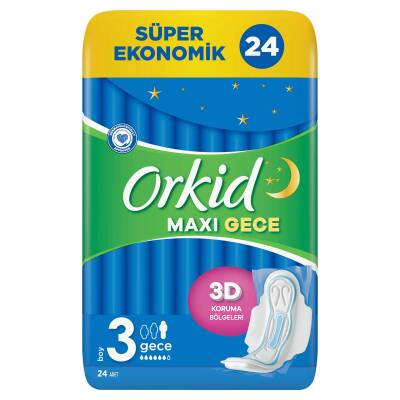 Orkid Maxi Hijyenik Ped Gece Süper Ekonomik Paket 24 Ped - 3