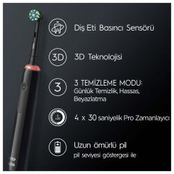 Oral-B Pro 3500 Şarj Edilebilir Diş Fırçası Siyah + Başlık  - 2