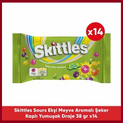 Skittles Sours Ekşi Meyve Aromalı Draje Şekerleme 38 G x14 - 1