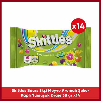 Skittles Sours Ekşi Meyve Aromalı Draje Şekerleme 38 G x14 - 1